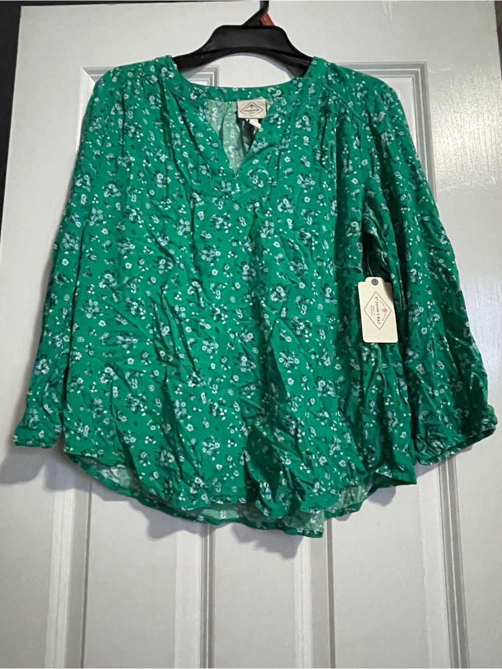 St. John's Bay Green Floral Peasant Blouse
